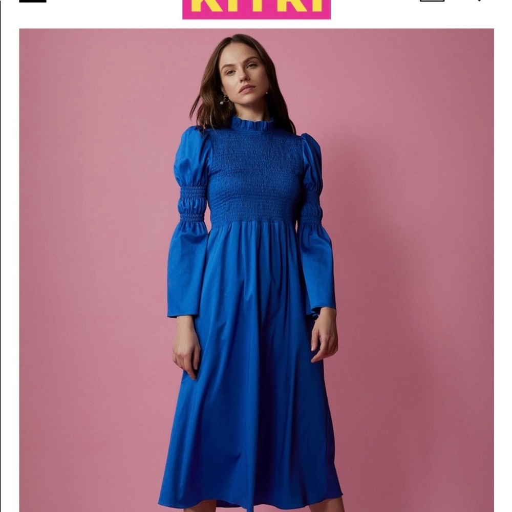 Kitri Juliette Blue Smocked Dress Size 10 nwt